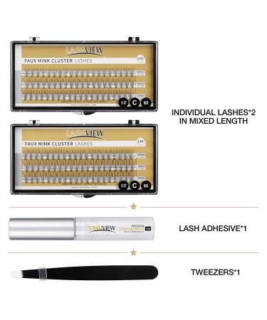 LASHVIEW 0.07mm Short Knot-Free Cluster Lashes Kit - 8-14mm Mix with Glue & Tweezers - Buy Online on SooperMarket.com