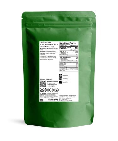 Organic Dry Roasted Brazil Nuts 8 oz | Non-GMO Whole Unsalted Oven Roasted | Vegan Kosher Bulk Snack - High Protein Selenium Fatty Acids - Keto-Friendly Crunchy Vegan Snack 8oz - Buy Online on SooperMarket.com