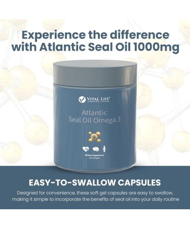 Atlantic Seal Oil Omega 3 1000mg Capsules - Made In Canada Rich in DHA DPA EPA - Natural Supplement to Support Heart Health & Manage Cholesterol Level - Alternative to Cod Liver & Krill Oil - 120 softgels - Buy Online on SooperMarket.com
