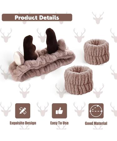 3 Pieces Face Headband and Wrist Straps Set for Washing Face Spa Cute Antler Makeup Headbands Soft Elastic Facial Care hairband Fluffy Headband Wristbands for Women Girls Shower Sports Makeup Bath One Size Coffee - Buy Online on SooperMarket.com