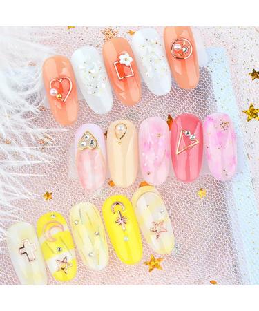 Aysekone 12 Grids Gold 3D Alloy Rivets Nail Charms Studs - Geometric Circle Heart Triangle Square Moon Nail Art Decorations - Buy Online on SooperMarket.com