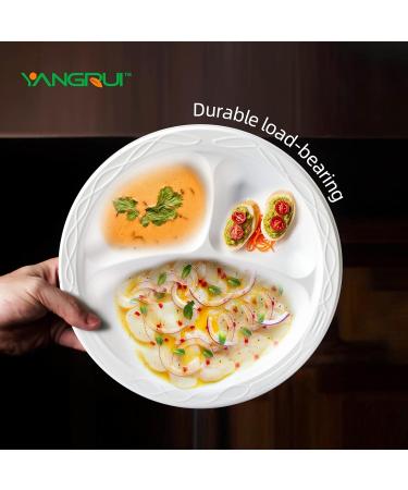 YANGRUI White Plastic Plates 9 Inch 3 Compartments 150 Pack - BPA Free, Food Grade Material, Reusable Dinner Plates - Buy Online on SooperMarket.com