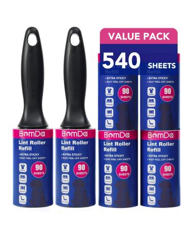 Lint Rollers for Pet Hair Extra Sticky 540 Sheets/6 Refills Mega Value Set Lint Roller with 2 Upgraded Handles Portable Pet Lint Remover for Clothes Furniture (2 Handles+540 Sheets)