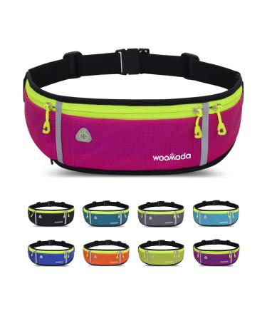 WOOMADA Slim Running Fanny Pack, Adjustable Running Belts with Reflective Strip for Women&Men, Running Waist Pack with Phone & Water Bottle Holder for Jogging Cycling Hiking (rose pink)