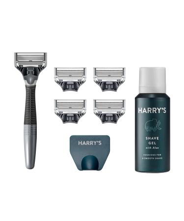 Harry's Razors for Men - Men's Razor Set with 5 Razor Blade Refills, Travel Blade Cover, 2 oz Shave Gel (Charcoal) 8 Piece Set Charcoal