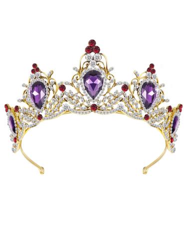 Lurrose Luxury Purple Crystal Crown Baroque Crown Rhinestone Tiara and Crown Bridal Crown Headband