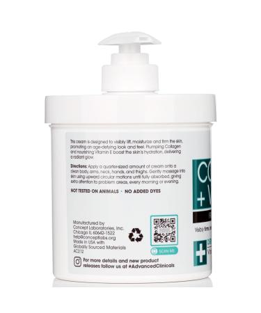 Advanced Clinicals Collagen Cream & Vitamin E Cocoa Butter - Firming Body Lotion & Face Moisturizer for Women | Anti-Aging Skin Treatment | 16 Oz - Buy Online on SooperMarket.com