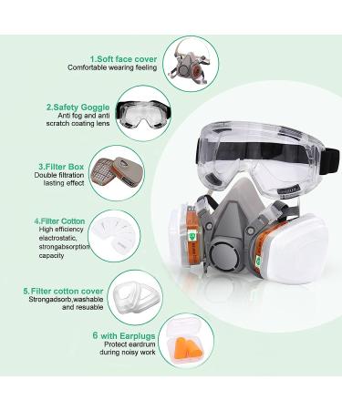 ANUNU Reusable Half Face Respirator with Filters/Goggle - Protection Against Dust, Organic Gas, and Vapors for Epoxy Resin, Welding, Woodworking - Buy Online on SooperMarket.com