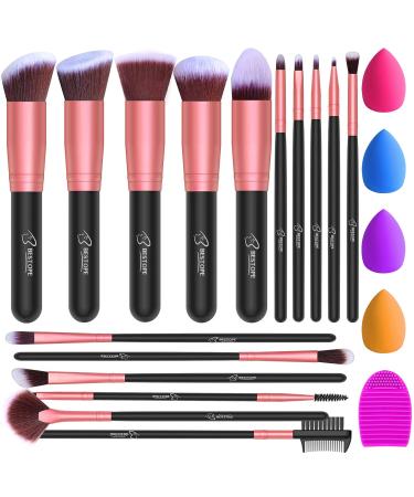 BESTOPE Makeup Brushes 16PCs Makeup Brushes Set with 4PCs Beauty Blender Sponge and 1 Brush Cleaner Premium Synthetic Foundation Brushes Blending Face Powder Eye Shadows Make Up Brushes Tool Black Rose Gold