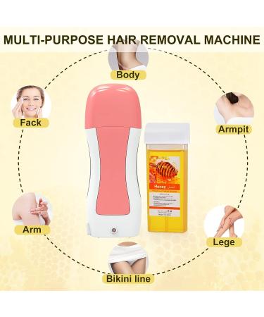 Honey Wax Roller Hair Removal Kit for Sensitive Skin | Soft Wax Warmer with 2 Cartridges, 10 Wipes, 100 Wax Strips - Pink - Buy Online on SooperMarket.com