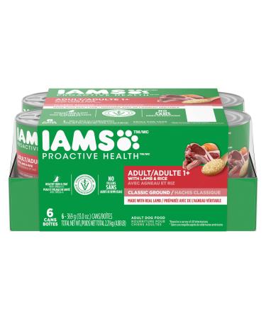 IAMS Proactive Health Wet Dog Food Adult Lamb & Rice Classic Ground 369g Can (6 Pack) Pate Lamb & Rice 369 g (Pack of 6)