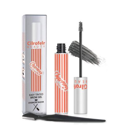 4D Charming Tinted Eyebrow Gel, Cilrofelr Waterproof Eyebrow Gel with Spoolie Brush & Eyebrow Razor, Long Lasting, Non-Sticky, For Natural Brow Looking, Cruelty Free & Paraben Free, Dark Gray, 5.0g