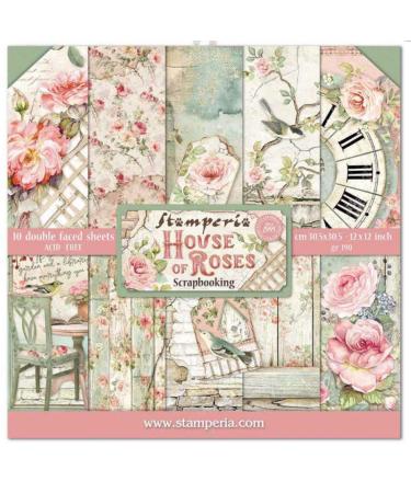 STAMPERIA INTERNATIONAL  KFT PAPER PAD 12X12 10PK HOUSE ROSE  30.5 x 30.5 (12 x 12)  Multicoloured 30.5 x 30.5 (12 x 12) Multicoloured