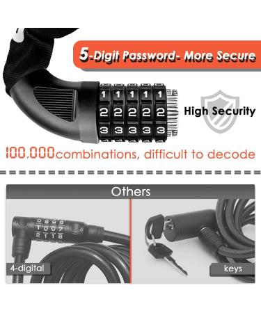 Looxmeer 90cm Bicycle Lock - High Safety Chain Lock with 5-Digit Code Hardened Steel Black - Secure Your Bike Anywhere - Buy Online on SooperMarket.com