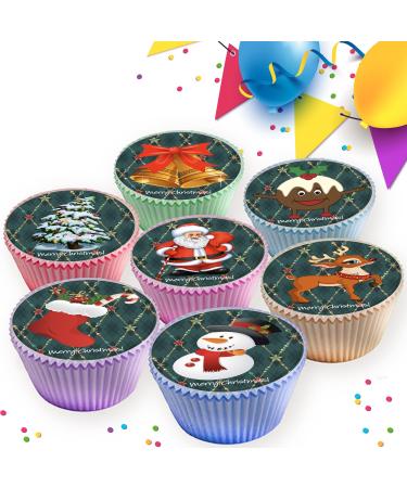 EDIBLE ICING SHEET - 24 X CHRISTMAS CUPCAKE TOPPERS CAKE 4.5 cms DIAMETER CR027