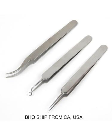 Stainless Steel Tweezers Set for Ingrown Hair, Eyebrow Shaping, and Eyelash Extensions - Pack of 3 - Buy Online on SooperMarket.com