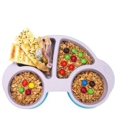 Silicone Divided Toddler Plates - Portable Non Slip Suction Plates for Children Babies and Kids BPA Free FDA Approved Baby Dinner Plate with Spoon Fork (New Car Gray)
