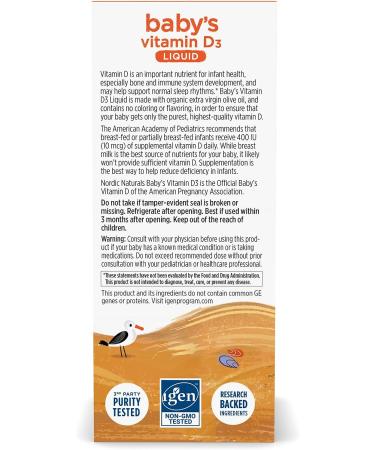 Nordic Naturals Baby's Vitamin D3 - 0.76 oz - 400 IU - Healthy Bones & Immune Support - Non-GMO Vegetarian - 90 Servings - Buy Online on SooperMarket.com