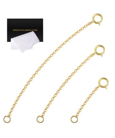 Gold Necklace Extenders 14k Gold Plated Extender Chain 925 Sterling Silver Extension Bracelet Extender Gold Chain Extenders for Necklaces 3 Pcs (1 2 3 Inch)(Gold) 1 2 3 inch Gold