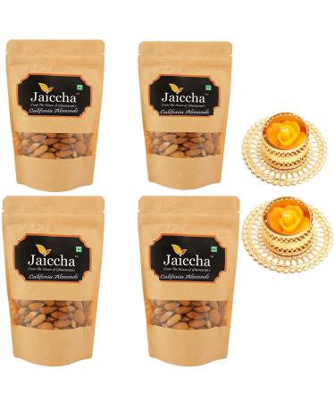 Jaiccha Ghasitaram Diwali Gifts Dryfruit - American/ Califonia Almonds 800 GMS in Brown Paper Pouch with 2 T-Lites