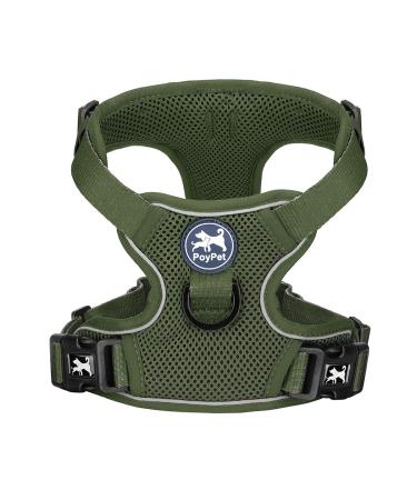 POPOTET Reflective soft breathable dog harness made of mesh suffocation -free double padded vest with adjustable neck and chest (military green m) m (1 -pack) military green