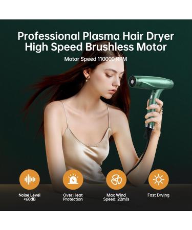 Professional Hair Dryer with Diffuser & Nozzles - 1875W 12 Modes Fast Drying Negative Ion Technology Olive Green - Perfect for All Hair Types - Buy Online on SooperMarket.com