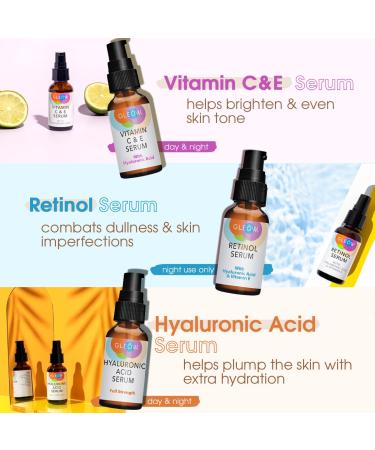 Intro Offer: Retinol + Vitamin C + Hyaluronic Acid Anti-Aging Face Serum by GLEOW - 3x1 fl oz Pack - Buy Online on SooperMarket.com