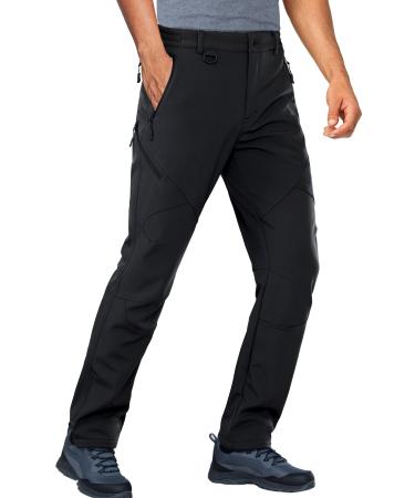 Stlight Mens Snow Ski Waterproof Softshell Pants Winter Hiking Snowboard Fleece Lined Bottom Leg Zipper with 6 Zip Pockets Black 42W x 32L