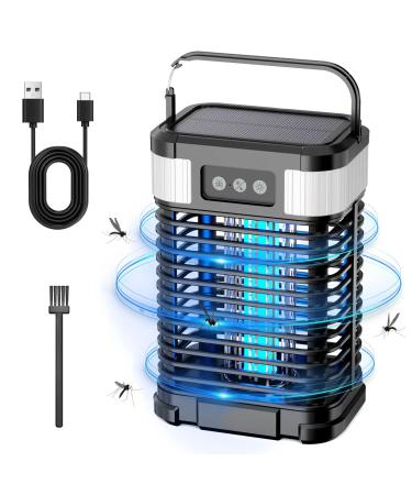 Solar Bug Zapper Outdoor Waterproof Portable Pest Control Electric Mosquito Zapper Killer with Panel Sensor Rechargeable Insect Trap Fly Zapper for Home Patio Backyard Camping Black