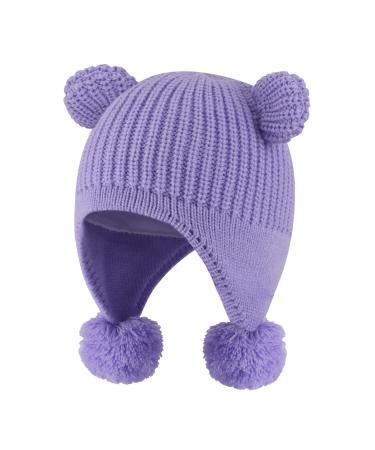 KAKU NANU Toddler Winter Hat Cute Double Pom Pom Earflap Hat Warm Beanie with Fleece Lined More Colors Suitable for Baby Boys and Girls from 6 Months to 4 Years 2-4 Years Purple