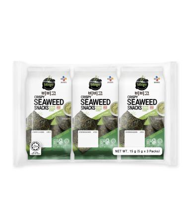 Bibigo Seaweed Snack Wasabi Roasted seaweed leaves with wasabi Ideal as a snack or side dish 3 x 5 g 1 15 g (1 pack)