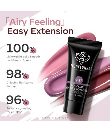 Modelones Polygel Nail Set - 6 Colors (Nude Pink Purple) | Quick Extension & Nail Art for Starters | Elegant Purple 15ml - International Shipping - Buy Online on SooperMarket.com
