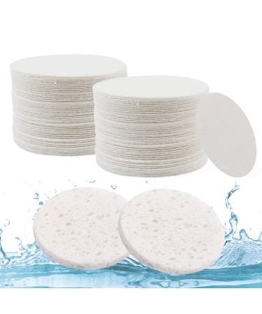 60 Count Facial Sponges Cleansing White Compressed Face Sponges Cleansing Natural Wood Pulp Cotton Face Washing Sponge Cosmetic Sponges for Makeup Removal Exfoliating(2.5 Inch)