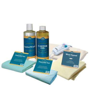 Baar Castor Oil Packs Kit: Heating Pad with Auto Shut Off Cold Pressed Cold Processed Hexane Free Palma Christi Castor Oil Reusable Unbleached Wool Flannel Cloth & Disposable Castor Oil Packs