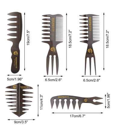 Noverlife 5PCS Men's Pompadour Hairstyling Combs - Professional Wide Teeth Texture Comb Set for Slicked Back Hairstyle - Buy Online on SooperMarket.com