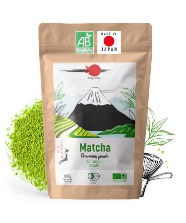 ORIGEENS Organic Japanese Matcha Tea - Single Origin Shizuoka - Organic Matcha Green Tea Powder - Matcha Powder 80g Bag