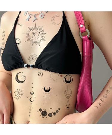 Esland Realistic Moon Sun Stars Space Planets Chain Temporary Tattoos | Vertical Spine Tattoo Stickers for Women Men - Buy Online on SooperMarket.com