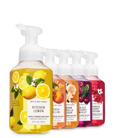 Bath and Body Works Fall Loves 2020 - Set of 5 Foaming Hand Soaps - Kitchen Lemon  Peach Bellini  Warm Vanilla Sugar  Black Cherry Merlot  Japanese Cherry Blossom