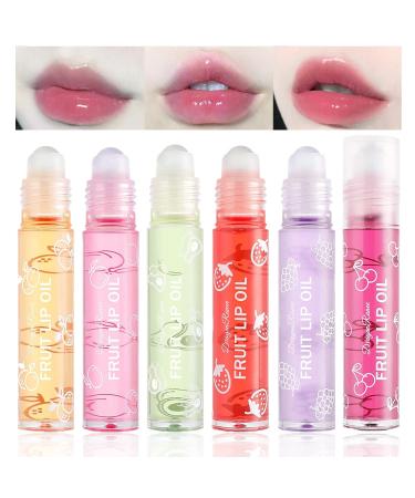 Lip Plumper Gloss Moisturizing Lip Lotion Oils 6Pcs Fruit-flavored Transparent Colorless Moisturized Liquid Lipstick for Dry and Chapped Lips (6 Pack)