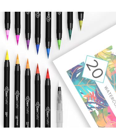 GenCrafts Watercolor Brush Pens Set - 20 Premium Colors with Real Brush Tips in No Mess Case - Washable & Non-toxic - Portable Painting Kit - Buy Online on SooperMarket.com
