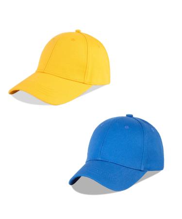 LANGZHEN 100% Cotton Outdoor Children's Kids Plain Baseball Cap Hat Adjustable Sun Hat for Girls Boys 1-2 Years Yellow+blue