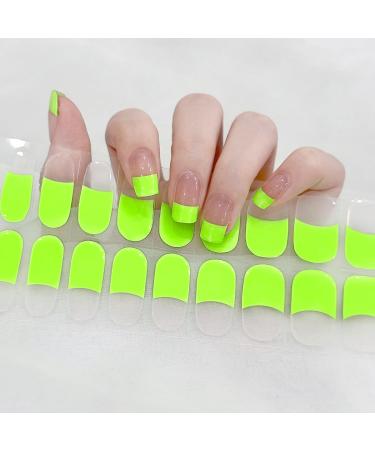 Semi Cured Gel Nails Strips 22 Stickers Nail Wraps Soft Self-Adhesive Gel Nail Stickers Salon-Quality Gel Nail Strips for Nails Manicure Nail Wraps UV/LED Lamp Required (60-Fluorescent French)