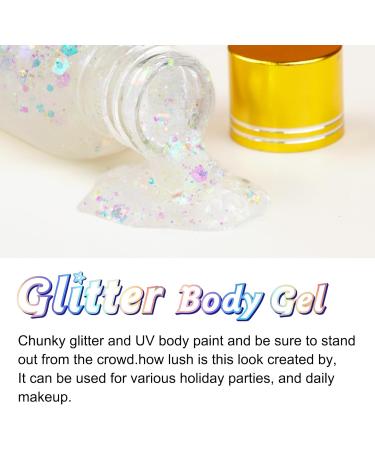 White Holographic Mermaid Sequins Body Glitter Gel - Long Lasting & Waterproof for Face, Body, Hair, and Nails - Perfect for Concerts, Parties, and Festivals - Buy Online on SooperMarket.com