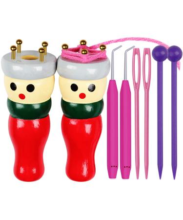 Coopay French Knitter Tool 2 Pack Wooden Knitting Dolly Set Spool Knitting Doll for Children Daughter Grandkids Knitting Loom Toy for Making Bracelets Necklaces Decorations Craft Starter Kit