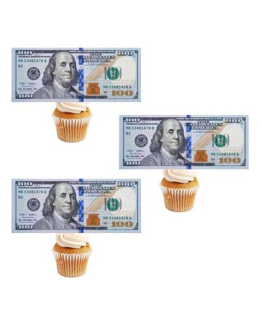 30Pcs Edible New 100 Dollar Bill Image Cake Decorations, Regular Size Precut Fake Money Cake Toppers Made of Wafer Paper