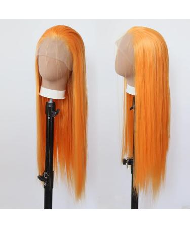 Orange Lace Front Wig - Long Straight Synthetic Hair for Black Women - Heat Resistant Fiber - Cosplay and Daily Wear - Buy Online on SooperMarket.com