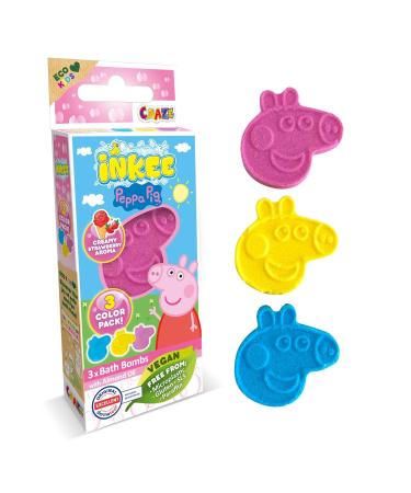 INKEE Peppa Pig Bath Bombs Kids Pack of 3 - 3x15g - Fun Colors Almond Oil & Strawberry Fragrance 3x Peppa Pig Bath Bombs