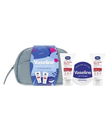 Vaseline On-The-Go Beauty Bag Gift Set with 2 anti-bac hand creams and a lip balm for moisturised lips and hands 3 piece NEW 2023 On-The-Go Beauty Bag Gift Set