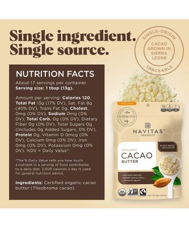 Buy Navitas Organics Organic Cacao Butter 8 oz - Pure, Raw Superfood - Buy Online on SooperMarket.com