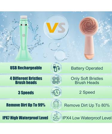 4 in 1 Facial Cleansing Brush - Electric Face Spin Brush with 4 Replacement Heads for Cleaning Exfoliating Massaging (Green) - Buy Online on SooperMarket.com
